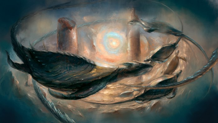 Underwater world with turtles and ancient structures