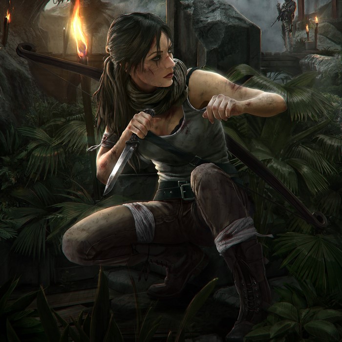 Lara Croft from Tomb Raider with a knife