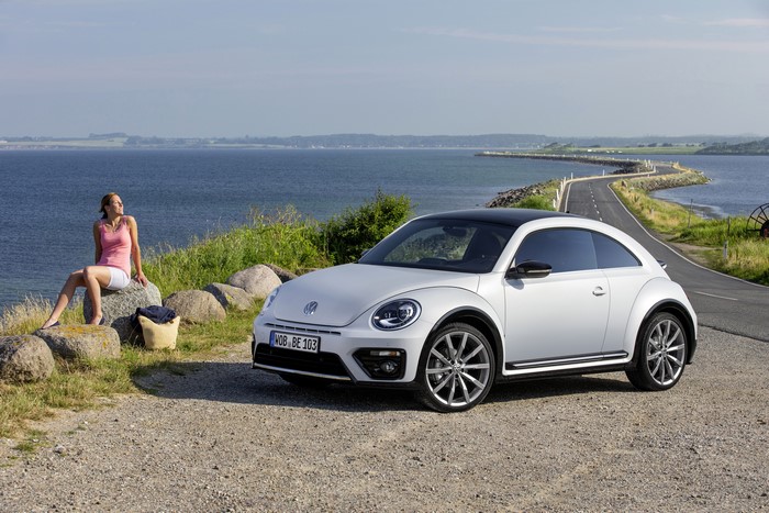 White 2016 Beetle R-Line Volkswagen by the sea
