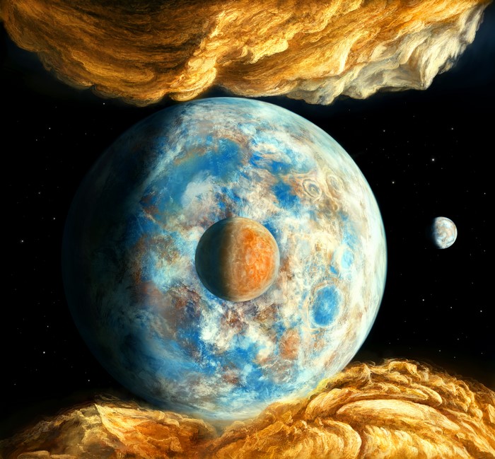 Planets in space with nebulae