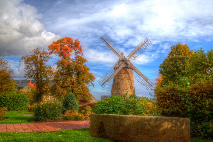 4K HDR Mill in Minden, Germany with Autumn Trees