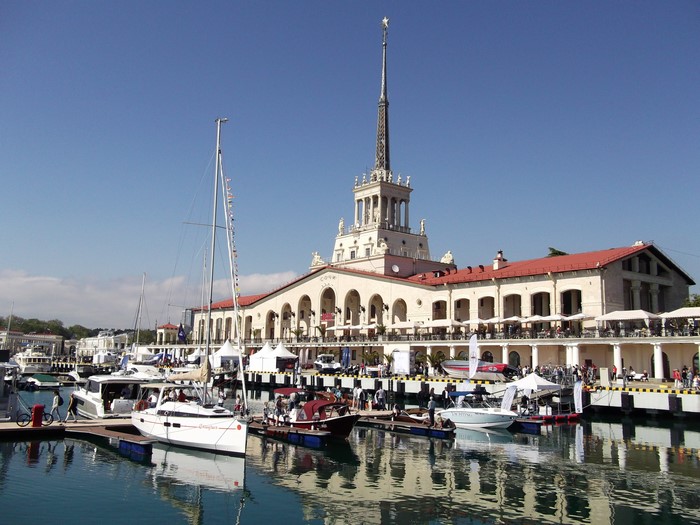 Sochi Sea Port with Yachts and Sailboats