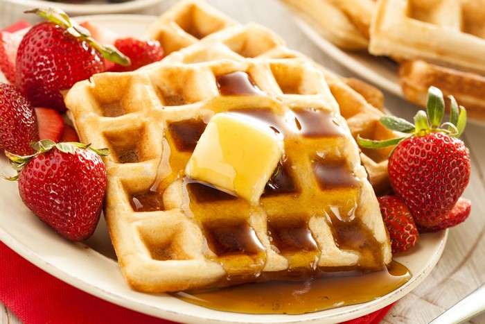 Waffles with Strawberries and Butter