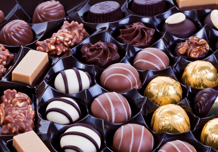 Assortment of chocolates in a box