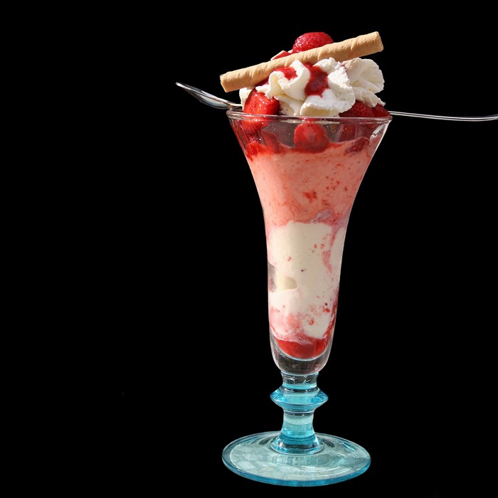 Strawberry ice cream sundae in a glass