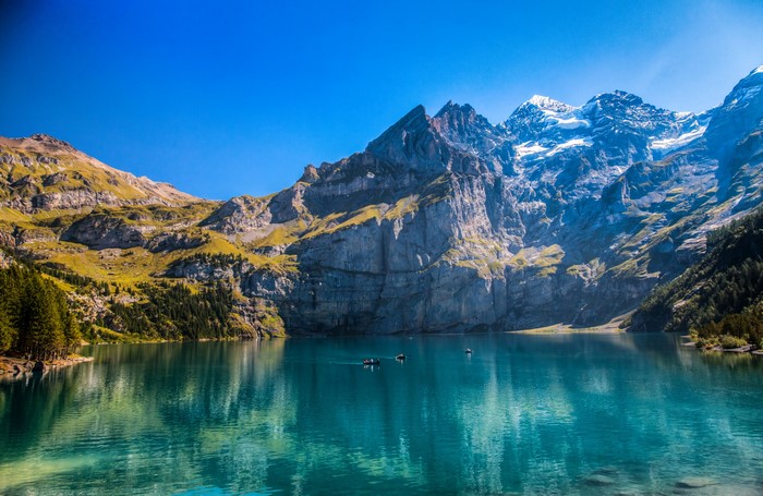 Lake Oeschinen with Mountains in Kandersteg, Switzerland