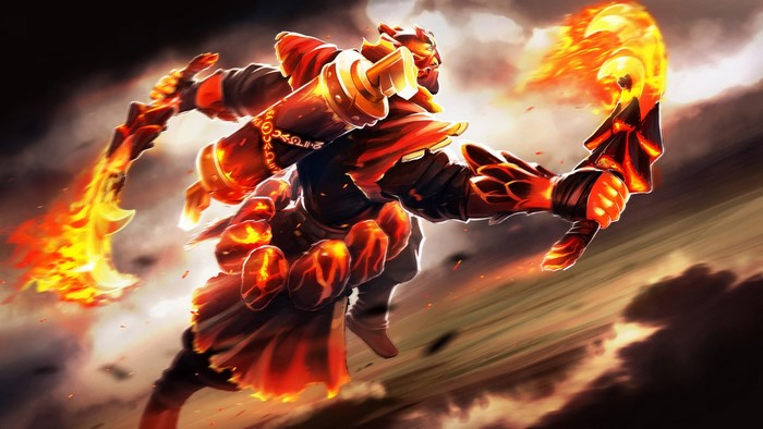 Ember Spirit from DOTA 2 wielding fiery swords