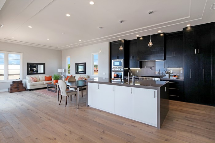 Modern Kitchen and Living Area with Island