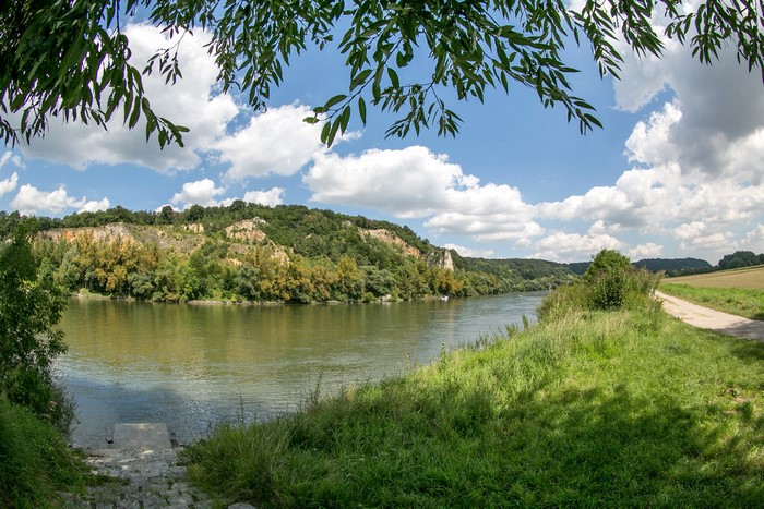 River landscape with cliffs and trees in Oberndorf, Germany