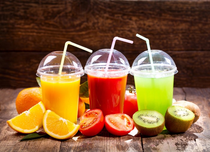 Three juices with fruits and vegetables
