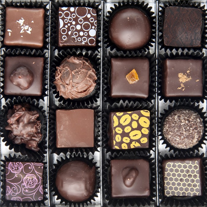 Assortment of chocolates in a box