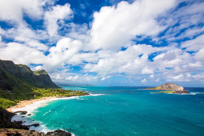 4K Makapuu Beach Hawaii Coastline with Island