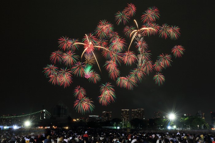 Fireworks over Tokyo, Japan at Night