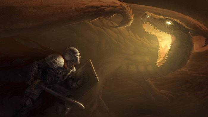 Knight battles a dragon