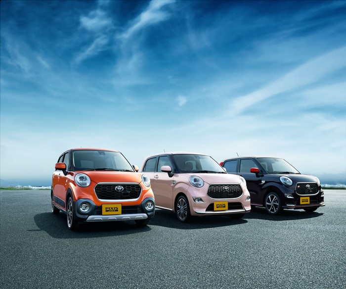 Three Toyota Pixis Joy cars on asphalt