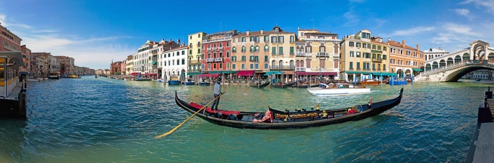 Venice Canal Grande with Gondola and Rialto Bridge