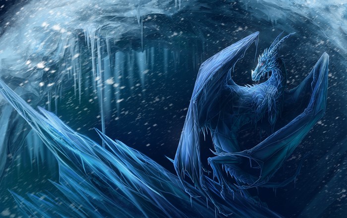 Ice Dragon in an Icy Cave
