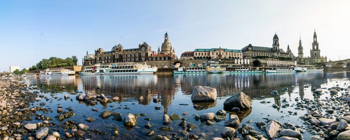 Dresden skyline with riverboats on the Elbe River