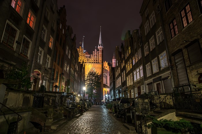 Street in Gdansk, Poland at Night