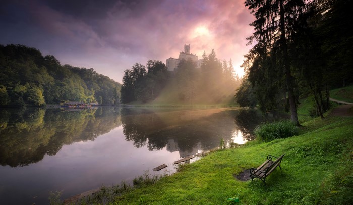 Lake Trakoscan, Croatia with Castle and Fog