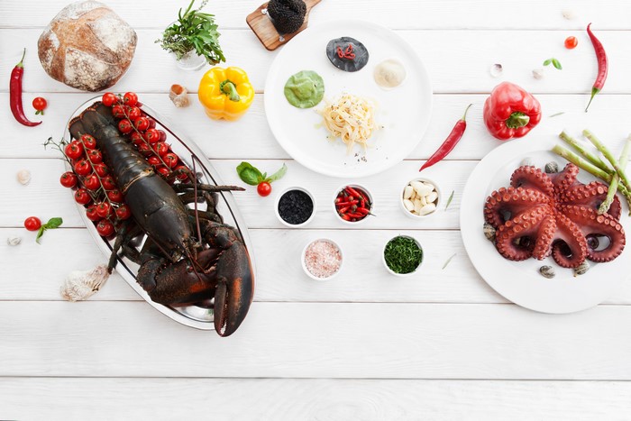 4K Seafood Platter with Lobster, Octopus, and Vegetables