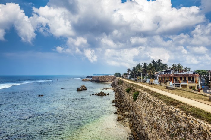 Galle Fort Coastline with Ocean and Houses, Sri Lanka