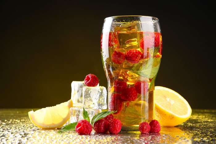 Raspberry and Lemon Iced Drink with Ice Cubes