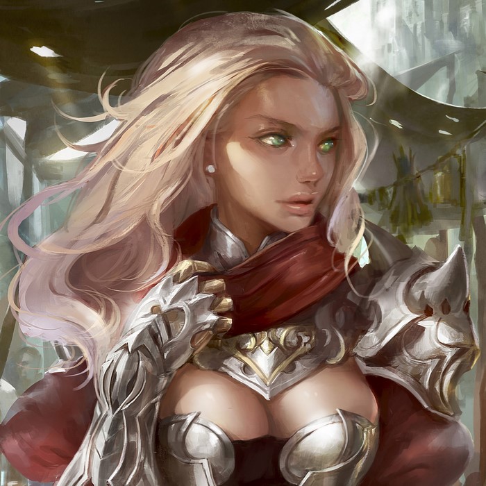 Blonde warrior woman in ornate armor