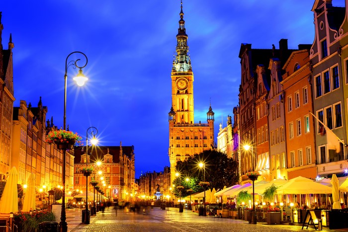 Street at night in Gdansk, Poland
