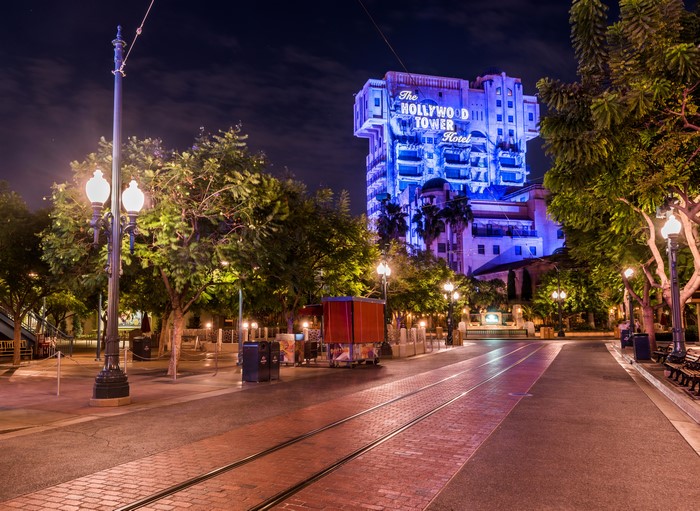 The Hollywood Tower Hotel at Night, Disneyland California