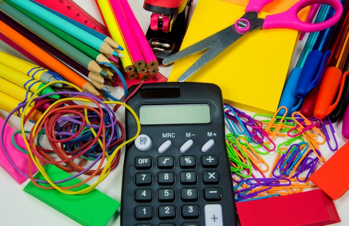 Calculator and assorted stationery items