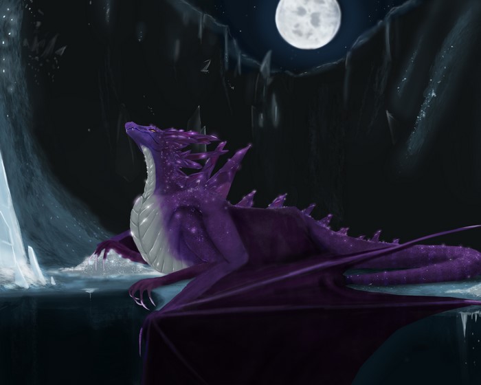 Purple dragon under the moon