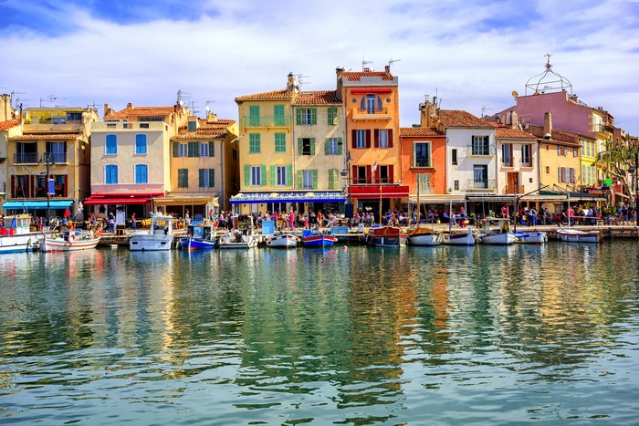 Cassis, France harbor with colorful houses and boats