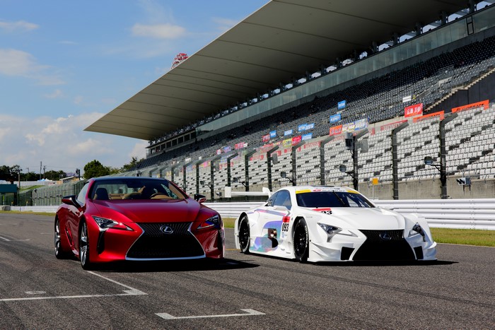 Two Lexus LC cars on a racetrack