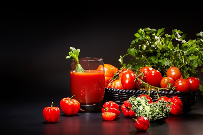 Tomatoes, Bell Peppers, and Juice with Mint