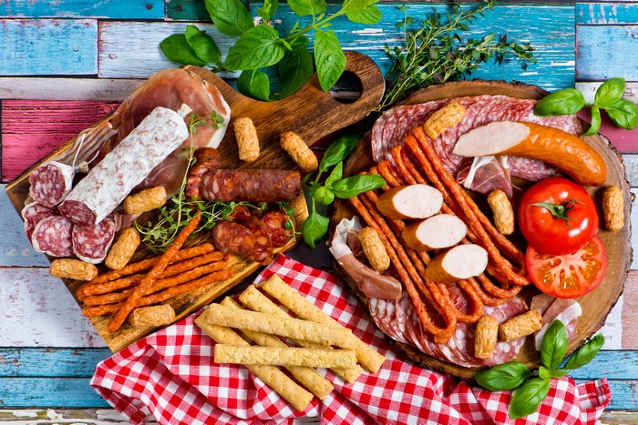 Sausage and Meat Platter with Tomatoes and Pastry