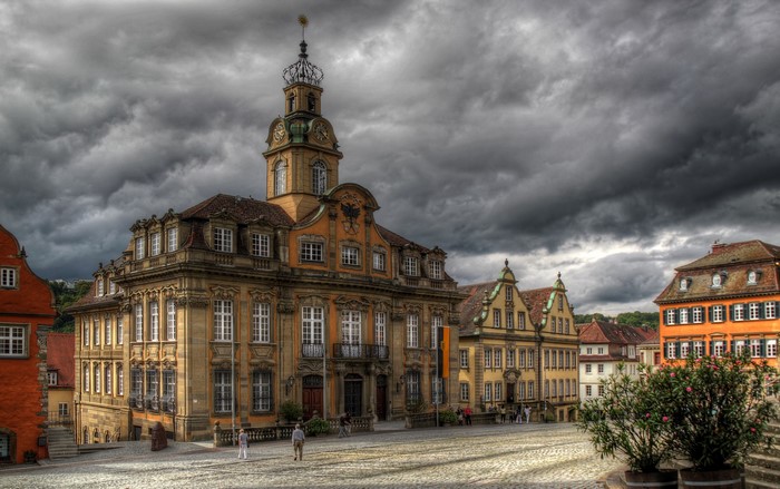 Schwabisch Hall Germany Town Square with Historic Buildings