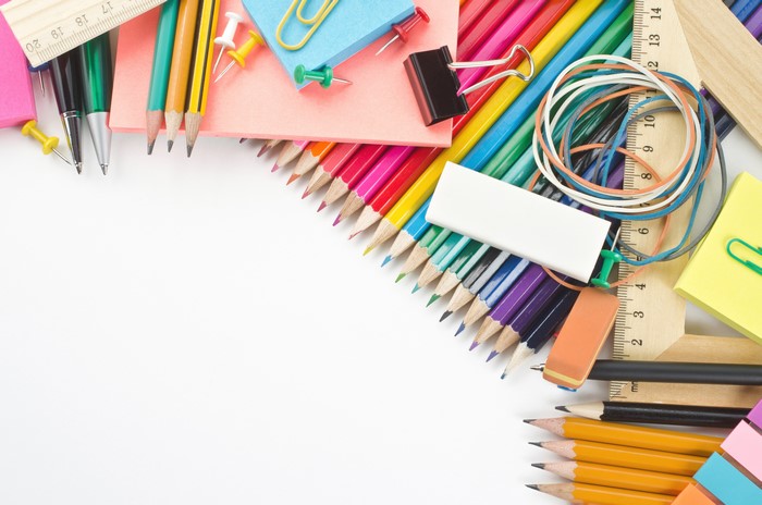 Stationery and Pencils on White Background