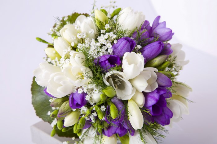 Bouquet of White and Purple Freesias
