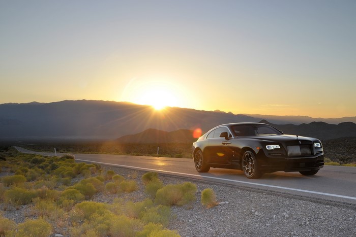 Rolls-Royce Wraith Black Badge on Desert Road at Sunset