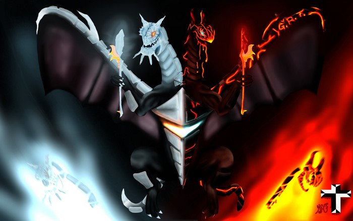Jakiro from DOTA 2, ice and fire dragons