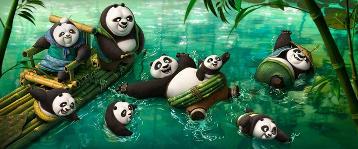 Pandas from Kung Fu Panda floating in water