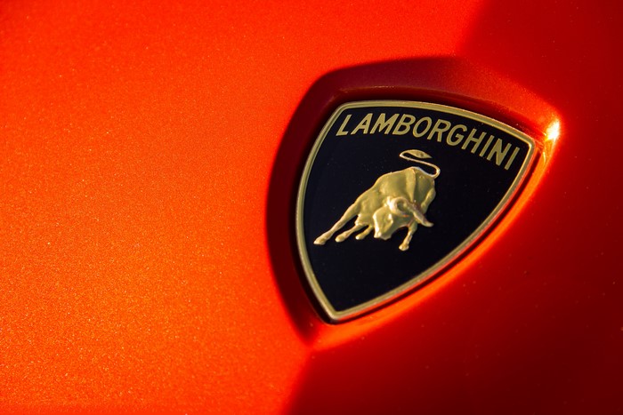 Lamborghini Logo Emblem on Orange Car