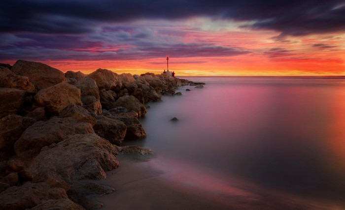 Sunset over the coast of Valencia, Spain