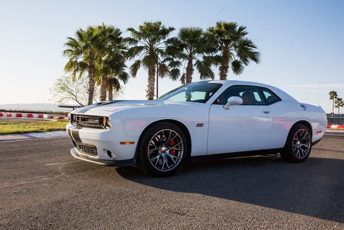 White Dodge Challenger SRT on a Race Track