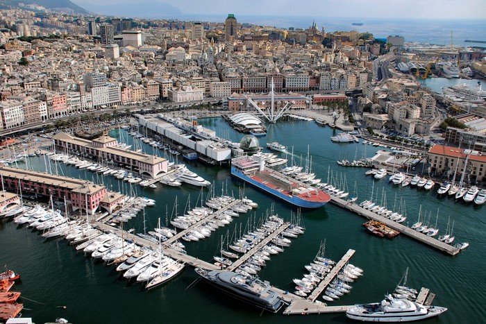 Genoa Harbor with Marinas and Cityscape