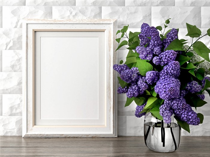 White Frame with Lilac in Vase
