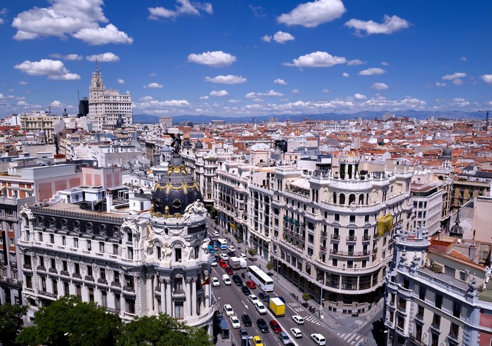 Madrid cityscape with buildings and street