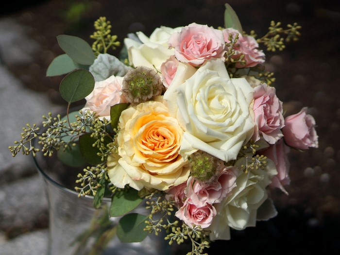 Bouquet of Roses and Eucalyptus