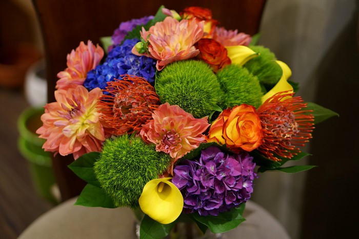 Bouquet of Dahlias, Hydrangea, Callas, and Roses